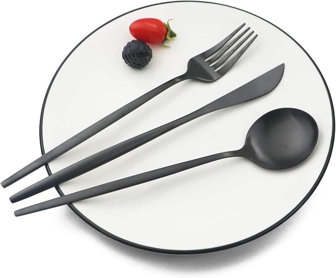 JASHII Silverware Set, 24-Piece Stainless Steel Flatware Set,Kitchen Utensil Set Service for 6,Tableware Cutlery Set for Home, Dishwasher Safe (Matte Black) - Image 4