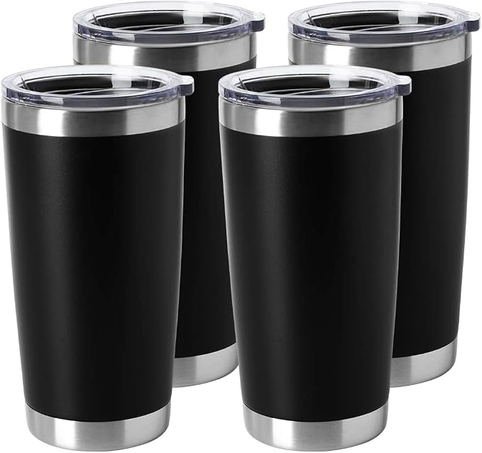 HASLE OUTFITTERS 20oz Stainless Steel Tumblers Bulk, Insulated Travel Cup with Lid, Double Wall Vacuum Coffee Mug for Cold & Hot Drinks 4 Pack, Black by HASLEOUTFITTERS