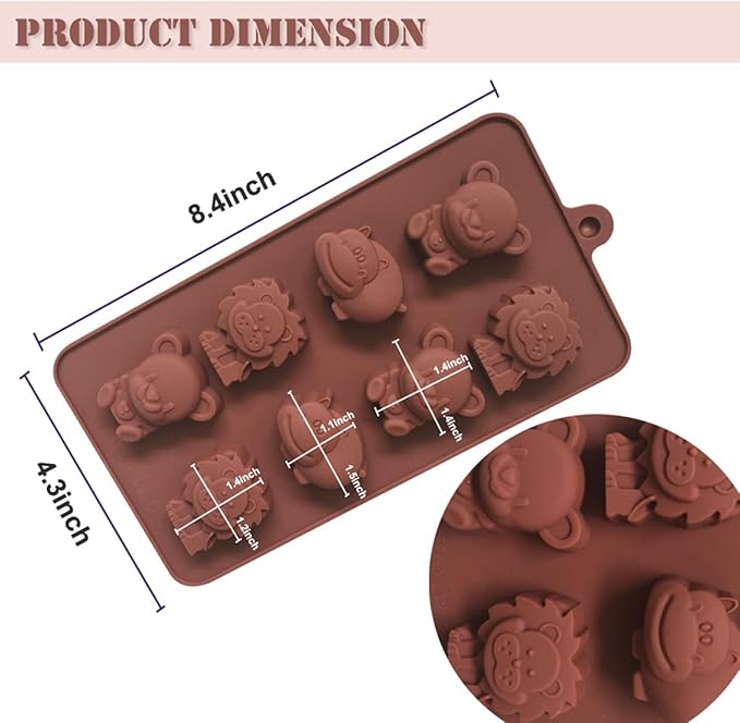 LeLehome Set of 2 Silicone Chocolate Molds, Non-Stick Animal Cake Muffin Candy Baking Mold Bakeware for Ice Cube, Soap, Candle, Jello, Lion, Hippo and Bear