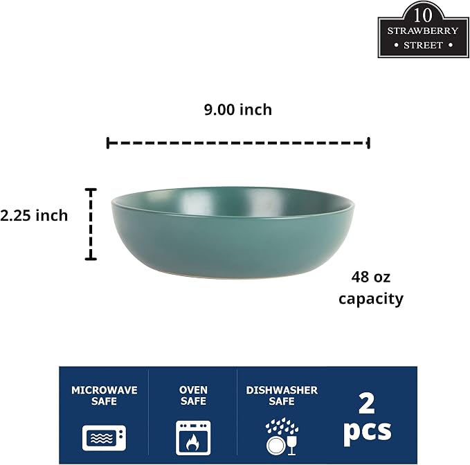 10 Strawberry Street Wazee Matte 9"/48oz Serving Bowl, Set of 2, Emerald Green - Image 2