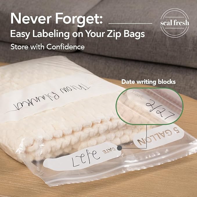 Seal Fresh 5 Gallon Large Plastic Storage Bags – 18" x 24" (15 Count) – Reusable XXL Extra Large Clear Jumbo Zip Bags with Sealable Zipper Top For Clothes, Travel, Moving - Image 4