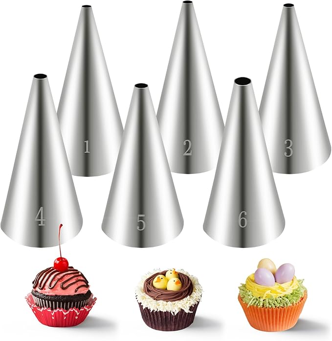 6pcs Round Piping Tips, Stainless Steel Small Frosting Piping Tips, Cake Decorating Tip Set for Cupcakes Writing Icing Nozzles Decoration DIY Baking Supplies Tool