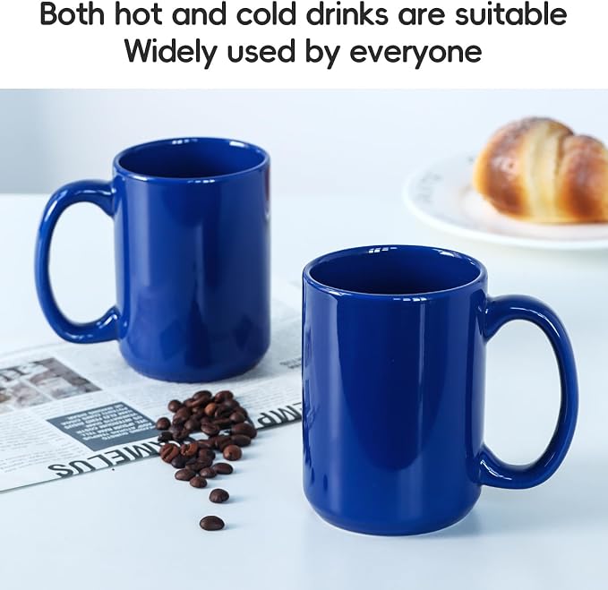 16 OZ Coffee Mugs, Classic Blank Ceramic Cup with Large Handle for Tea Latte Cappuccino, Set of 4, Blue - Image 4