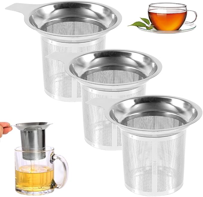 Stainless Steel Tea Infuser Strainers, 2025 New Loose Leaf Tea Filter, Ultra-Fine Mesh Filter Cup, Large Capacity Reusable Cup Filter, For Brewing Loose Leaf Tea And Coffee (3 PCS)