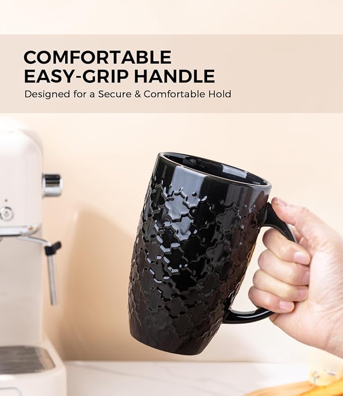 AmorArc Large Coffee Mugs Set of 6, 20oz Tall Coffee Mugs Set | with Texture Patterns for Cappuccino, Latte,Hot Cocoa, Dishwasher & Microwave Safe-Black - Image 4