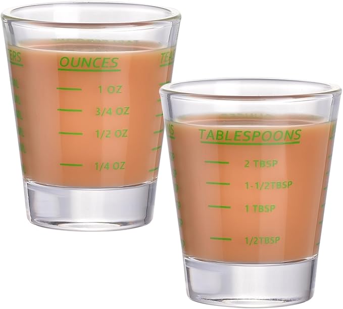 Shot Glass Measuring Cup，Espresso Shot Glass 26-Incremental Measurement 2 Tbs, 6 Tsp, 30ml, 1oz, Kitchen Tools，Bar Bartender Accessories, Jigger for Bartending (2 Pack-Green)