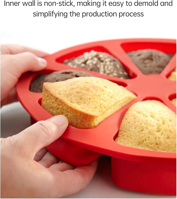 Silicone Dessert Mold Silicone Cake Mold Baking 8 Cavity Non Stick Multipurpose Baking Pan Easy Release Flexible with 8 Connected Cavities for Cakes Bread Chocolate Pizza (Red) - Image 7