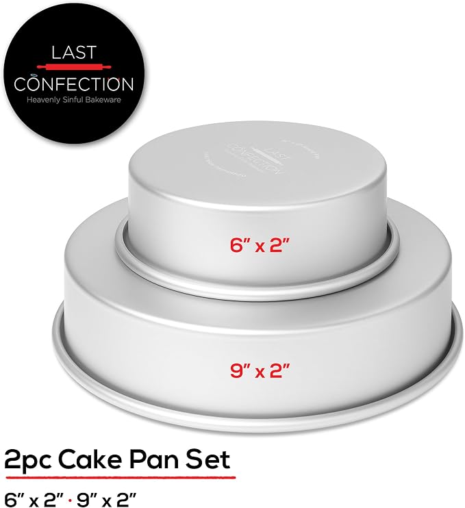 Round Cake Pans, Includes 6" x 2" and 9" x 2" Anodized Aluminum Cake Pans, 2pc Baking Tin Set - Image 2