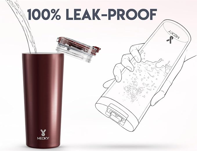 Meoky 24 oz Insulated Travel Coffee Mug: Leak Proof Lid, Mahogany | Stainless Steel Coffee Tumbler, Keeps Hot for 8 Hours or Cold for 24 Hours, Fits in Car Cup Holder, BPA Free - Image 5