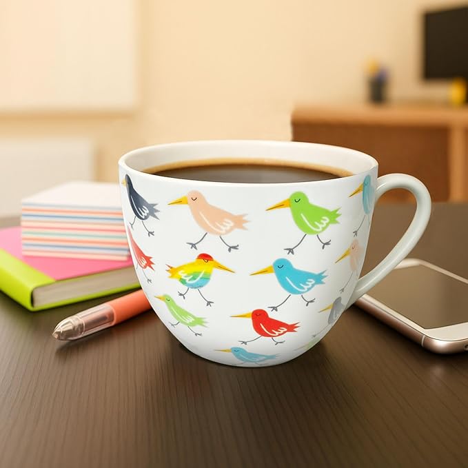Birds Mugs for Daily Coffee and Tea, Premium 20 oz Bone China Coffee Tea Hug Mug, Perfect Holiday, Birthday and Christmas Gift for Bird Lovers, Designed in England by Harvest Green Studio - Image 6