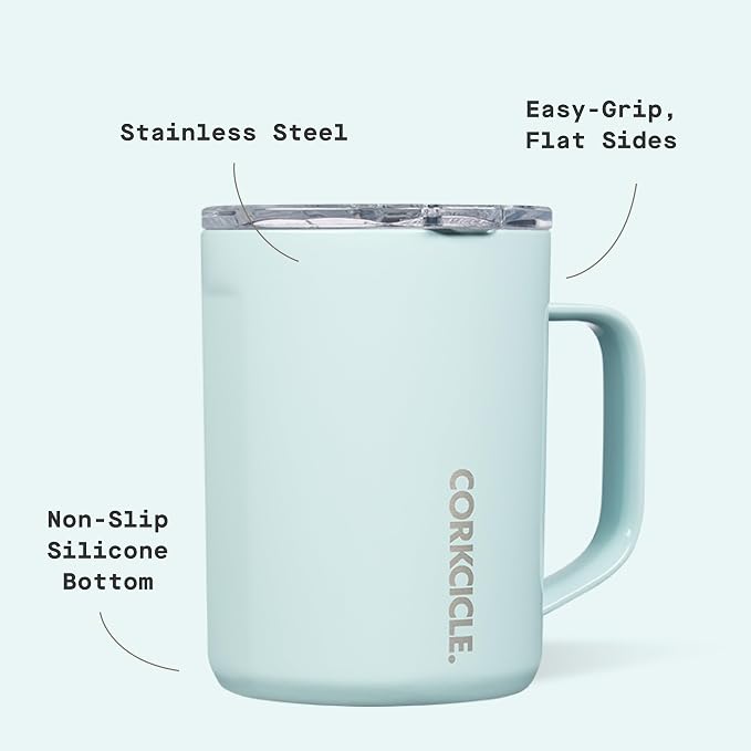 Corkcicle Classic Coffee Mug - Triple Insulated Stainless Steel for Travel - Shatter-Proof Lid - Keeps Drink Hot Over 3 Hours - Holiday Mug Gift - Great for Gifting Warmth - 16 oz - Powder Blue - Image 4