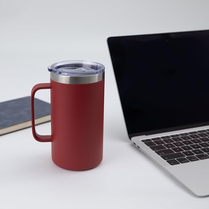 DOMICARE 24oz Mug with Handle and Lid, Stainless Steel Coffee Mug, Travel Mug with Handle, Double Wall Vacuum Coffee Tumbler, Reusable Insulated Cup, Dark Red, Pack 8 - Image 6