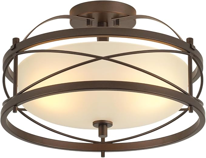 Entryway Drum Light Fixtures, Semi-Flush Mount Rustic Ceiling Light for Hallway Living Room Bedroom Kitchen (Old Bronze Finished) by LHLYCLX