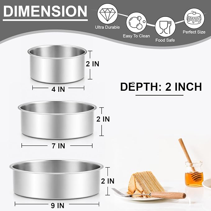 Leonyo 4-7-9 Inch Cake Pans Set of 3, Round Baking Pan Molds Tin, 2In Deep | Bake a multi-layer cake — perfect for celebrating weddings, birthdays, housewarmings, and graduations - Image 2