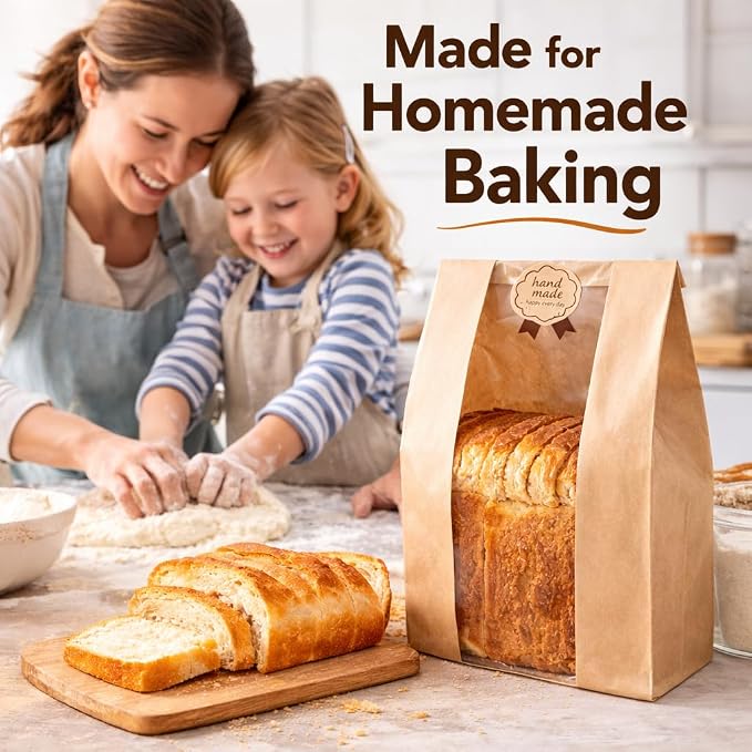 Bread Bags for Homemade Bread, 100PCS Bakery Bags with Window | Kraft Paper Bread Packaging Bags with Sealing Stickers for Sourdough, Loaves, Cookies & Baked Goods, Perfect for Home Bakers - Image 9