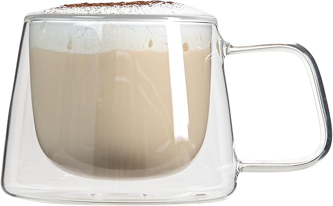 Restaurantware-Forma Professional 6.8 Ounce Double Wall Coffee Mugs, 2 Insulated Coffee Mugs With Handle - Dishwashable, Reusable, Clear Glass Beverage Cups, Freezable, For Hot Or Cold Beverages