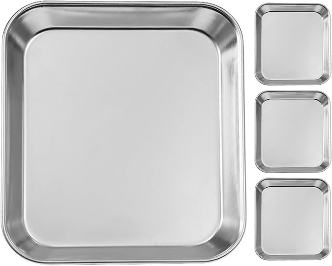 ibasenice 4pcs Stainless Steel Bakeware, Non-Stick Baking Cake Trays for Toaster Oven: 6.3 X 5.5" Multipurpose Pastry Making Sheet for Bread/Cookie Baking by ibasenice