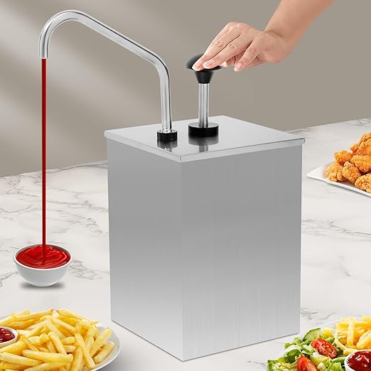 Stainless Steel Sauce Dispenser Pump, 4L/4.2Qt Squeeze Condiment Pump Station Commercial Soy Sauce Pump for Ketchup Syrup Salad Dressing Seasoning Sauce