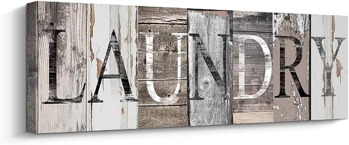 Pinetree Art Laundry Sign Room Decor Canvas Wall Art Prints for rooms with Solid Wood Inner Frame, (Laundry, 23.6 x 7.9 inch) by PinetreeArt
