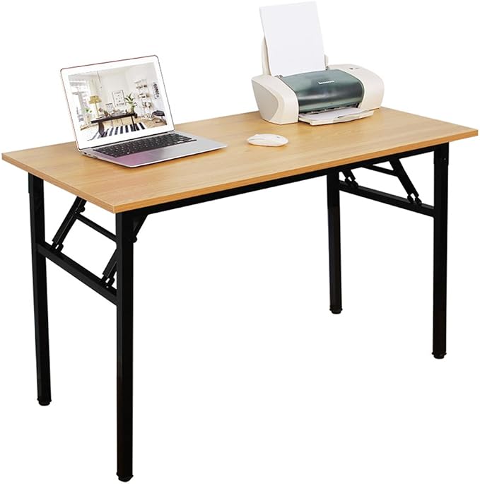 DlandHome 47 Inch Folding Computer Desk, Fully Assembled, Teak Black | Foldable Writing Table, Portable Activity Conference Table for Home Office, Wood Top Metal Frame, Collapsible Easy Storage - Image 8