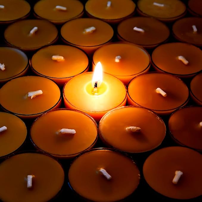 16PCS Pure Beeswax Tealight Candles, Natural Scent, Clear Cup