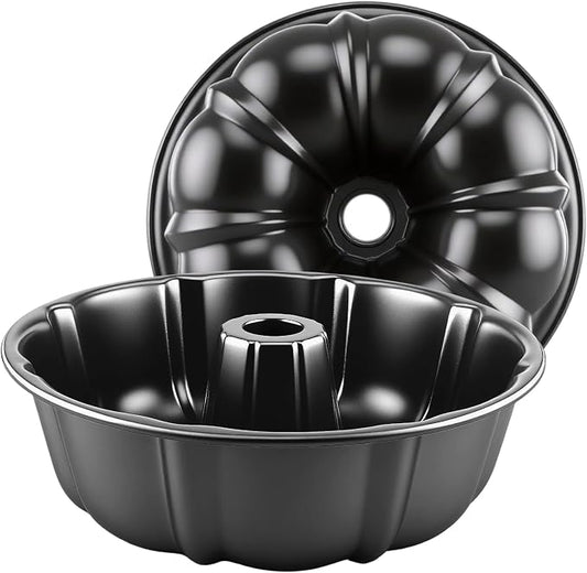 10” Cake Pan 2-PACK, Nonstick Round Cake Baking Pan, Buntz Pound Cake Mold,Tube Bakeware,Baking Mold for Jello/Gelatin/Chocoflan/Flan, Non Toxic, Easy Clean - Black by Shinsin