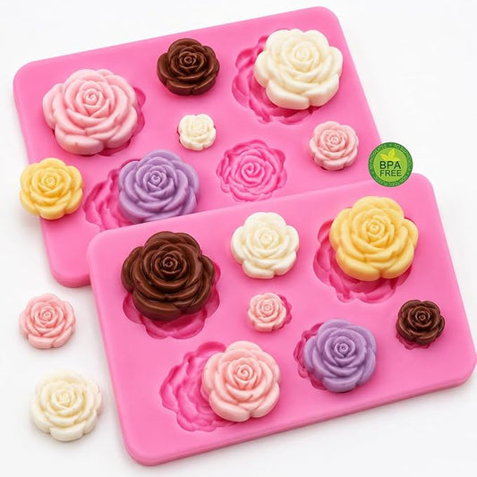 2 Pack Rose Flower Silicone Molds, Food Grade Non-Stick Molds for Cake Chocolate Mousse Jelly Fondant Sugarcraft Wedding Party Baking by keliwa