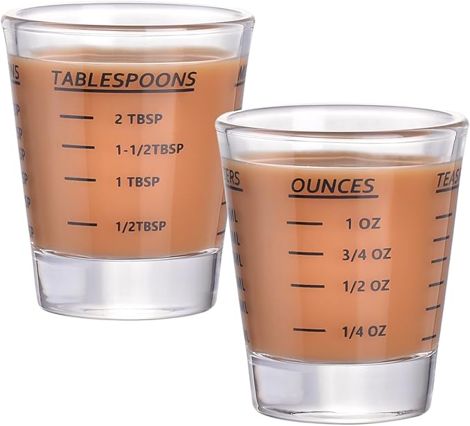 Shot Glass Measuring Cup，Espresso Shot Glass 26-Incremental Measurement 1oz, 2 Tbs, 6 Tsp, 30ml，Kitchen Tools，Bar Bartender Accessories, Jigger for Bartending (2 Pack-Black)