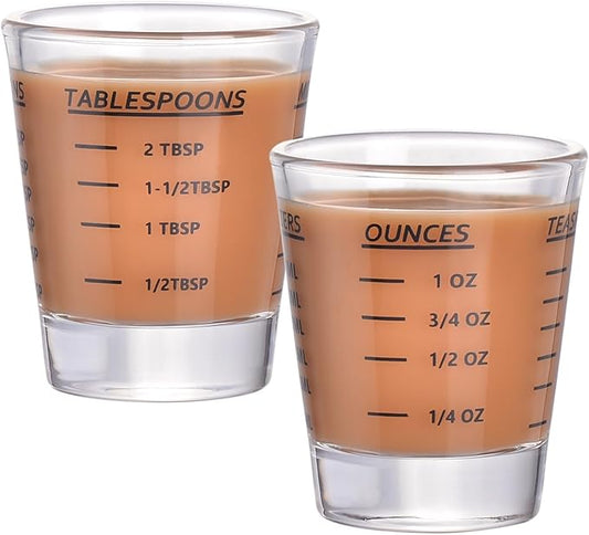 Shot Glass Measuring Cup，Espresso Shot Glass 26-Incremental Measurement 1oz, 2 Tbs, 6 Tsp, 30ml，Kitchen Tools，Bar Bartender Accessories, Jigger for Bartending (2 Pack-Black)