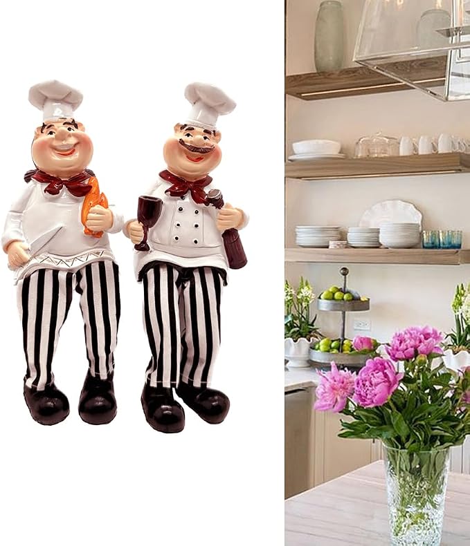KiaoTime Set of 2 Home Kitchen Decor Chef Figurines Bread & Wine with Dangling Legs Shelf Sitters Figurine Statue for Kitchen Shelves, Cupboard, Countertop Display, Windowsill - Image 3