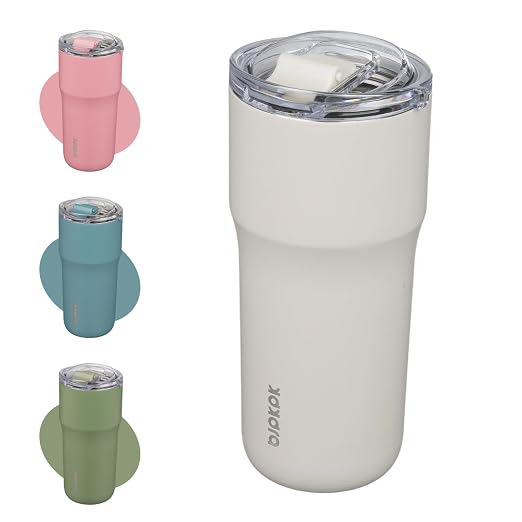 BJPKPK 24 oz Coffee Tumbler, Insulated Stainless Steel Travel Cup | Double Wall Vacuum, Leak Proof Lid, Keeps Hot/Cold/Iced, BPA Free, Dishwasher Safe, Cupholder, White by BJPKPK