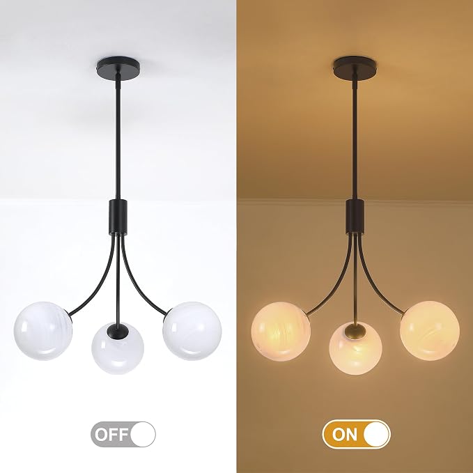 Bubble Chandelier, Modern Glass Black Sputnik Chandelier 3-Light Ceiling Light Fixture Shades Stylish Bright Lighting for Dining Room Kitchen Bedroom Living Room Foyer Home Decor - Image 2