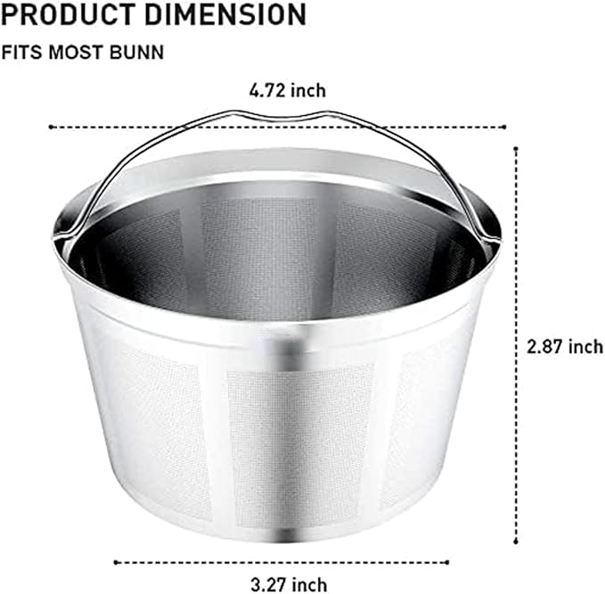 Coffee Filter Reusable 8 10 12 Cup Basket Replacement Filter-Stainless Steel Permanent Coffee Filter Suitable for Bunn Coffee Brewer