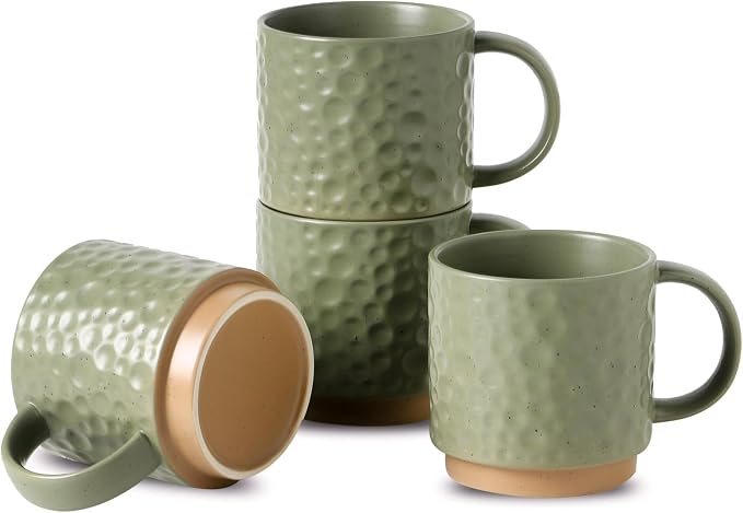Nihow 16OZ Stackable Coffee Mug Set, Large Ceramic Coffee Mug Set of 4,Coffee Cup Set for Cappuccino/Latte/Cocoa,Dishwasher & Microwave Safe, Matte Green by Nihow