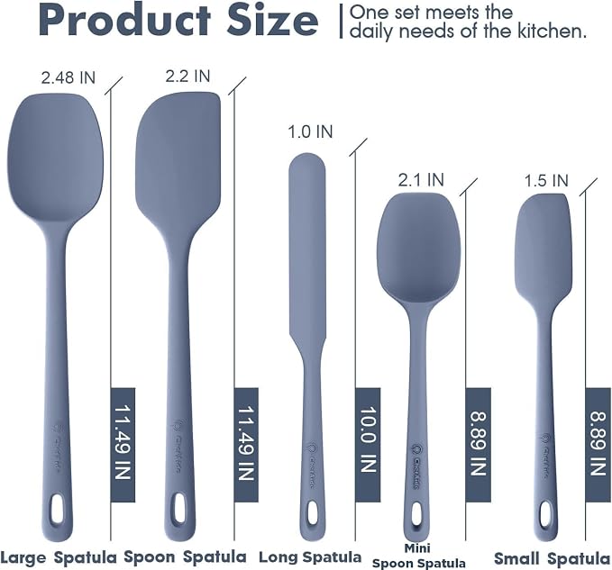 ChefAide 5 Pieces Silicone Spatula Set, Food Grade Rubber Spatula, Upgrade Strong Handle with Ergonomic Grip, Heat Resistant Up to 600°F for Nonstick Cookware, Cooking - Image 2