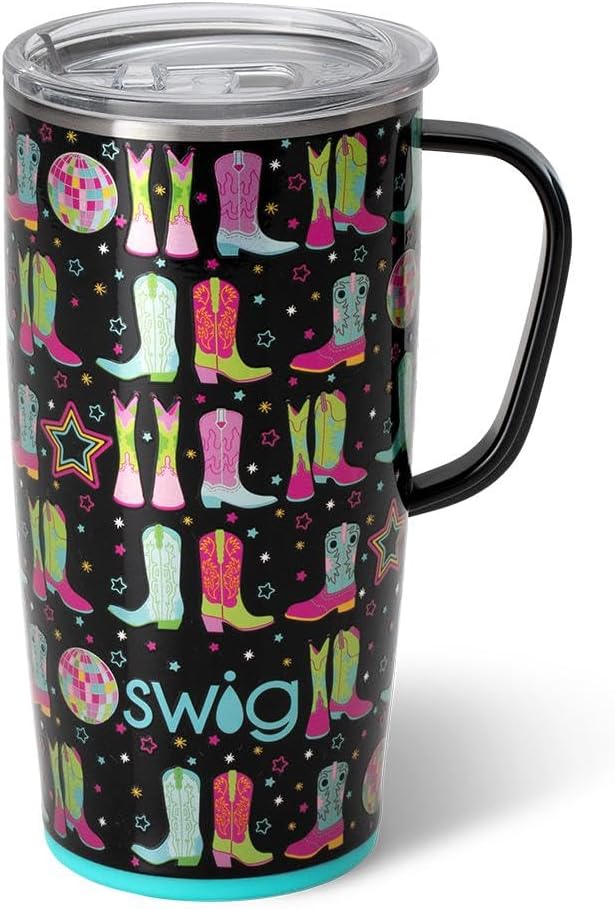 Swig Life 22oz Insulated Travel Mug with Handle & Lid, Disco Cowgirl | Triple Insulated Stainless Steel - Handle & Lid Included - Keeps Coffee Hot or Cold - Cup Holder Friendly by SwigLife
