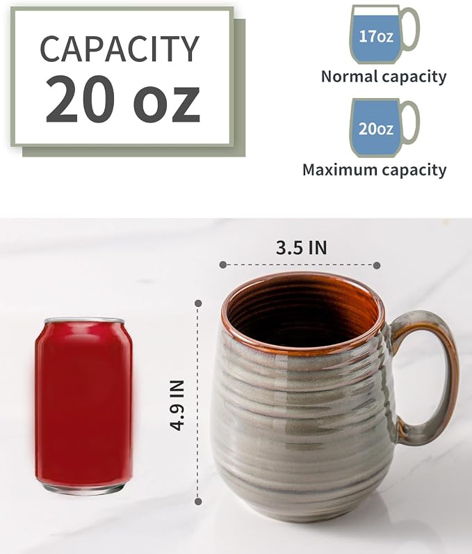 HASENSE 20 Oz Coffee Mugs Set of 2, Porcealin Large Coffee Cups for Office and Home, Modern Coffee Mug with Big Handle for Latte Coffee Tea Soup as Gifts, Dishwasher and Microwave Safe (Light Grey) - Image 2
