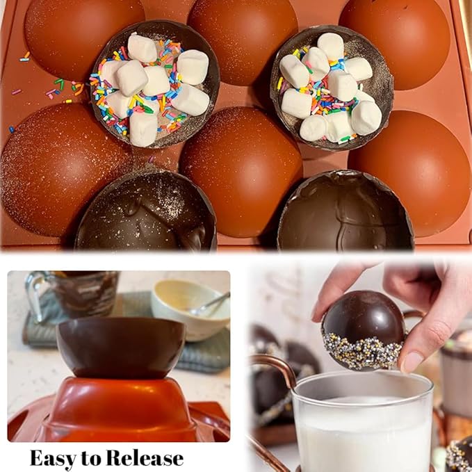 6 Holes Hot Chocolate Bomb Mold Dome Silicone Mould For Chocolate Cake Jelly Pudding Handmade Soap Round Shape Circle Cake Moulds Dia: 2 1/2 inches, Set of 2