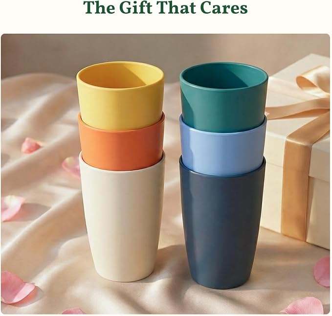 Homienly Unbreakable Plastic Cups Set Wheat Straw Cups 20 OZ Drinking Cups Reusable Camping Cups Stackable Tumblers Water Glasses Drinking Set Freezer Dishwasher Safe (6 PCS, Multi) - Image 8