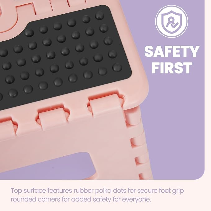 ACSTEP 9 Inch Folding Step Stool 300 LB Capacity Non Slip Foot Stool with Handle Plastic Foldable Step Stools for Kids Stepping Stool for Bathroom Black Small Step Stool (1 PC Pink) | Heavy Duty Foldable Stools, Lightweight, Holds 300 lb, for Toddler K... - Image 3