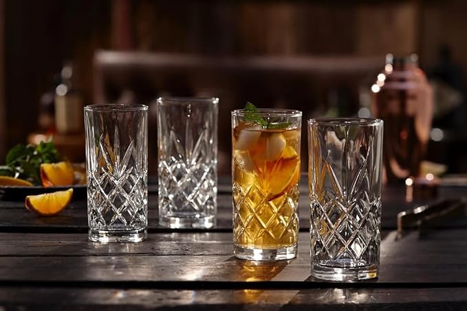 Royalty Art Kinsley Tall Highball Glasses, Set of 4, 12 oz | Textured designer glassware, water, beer, soda, trendy elegant dishware, dishwasher safe - Image 2