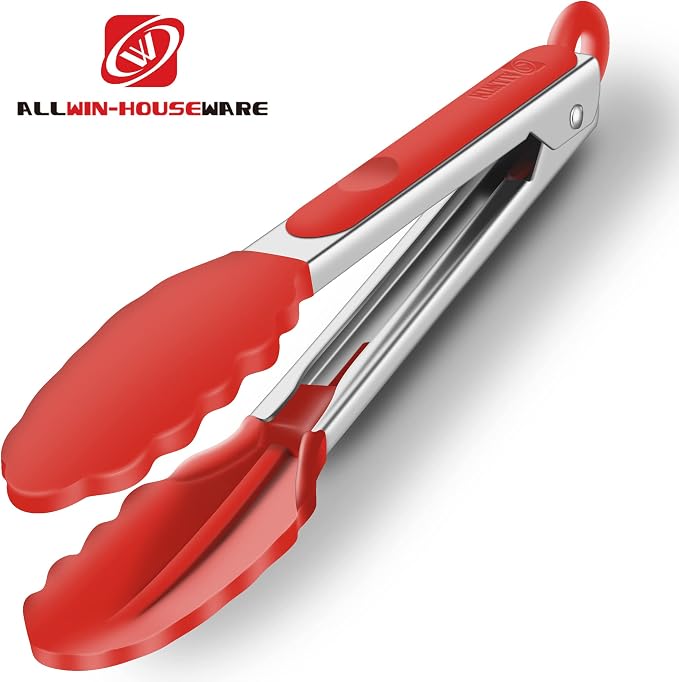 2 Pack Silicone Kitchen Tongs, 9 & 12 Inch, Stainless Steel, Red - Image 5