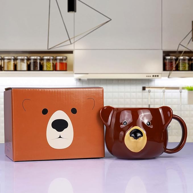 Bear Mug 14 oz Ceramic Coffee Mug 3D Porcelain Tea Cup for Women & Men - Kawaii Bear Gifts for Christmas, Housewarming, Birthday - Brown - Image 3