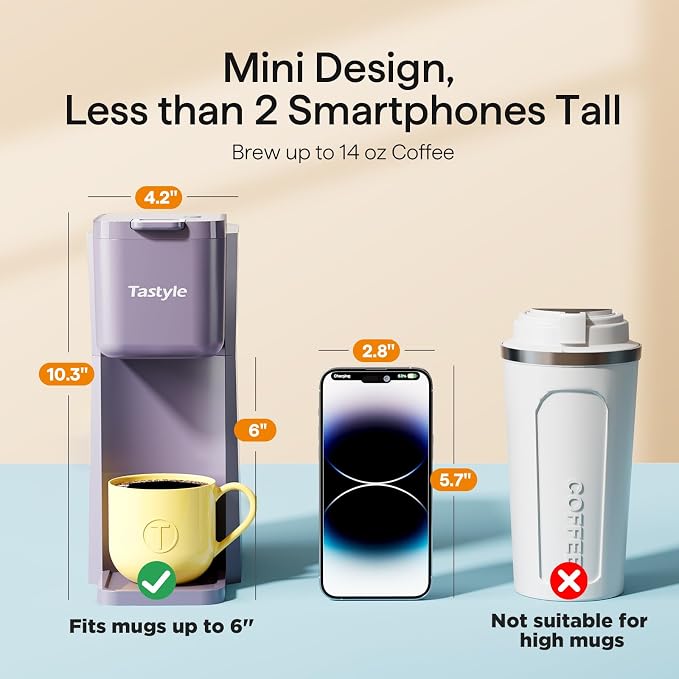 Tastyle Mini Single Serve Hot and Iced Coffee Maker for K Cup and Ground | 6 to14 Oz Brew Sizes, with Recipe Book, for Home, Travel, RV, Office and Dorm, 120V, K310IC, 2.0 version, Violet - Image 4