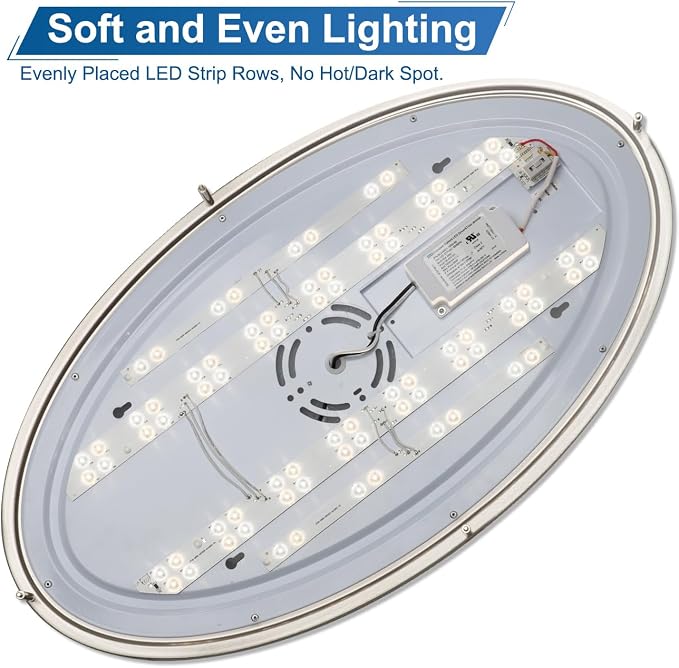 DAKASON 24Inch Oval LED Flush Mount Ceiling Light, 40W Large LED Light Fixture Ceiling for Kitchen/Living Room, 3500K/4000K/5000K Dimmable, Modern Low-Profile for Dining Room/Laundry, Brushed Nickel - Image 8