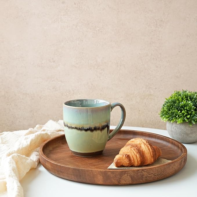 Bosmarlin Ceramic Coffee Mug Set of 4, 17 Oz, Coffee Cups with Big Handle, Microwave Safe, Unique Reactive Glaze (17 Oz, Turquoise Green Light) - Image 4