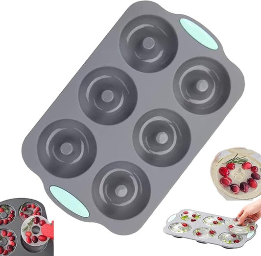 Wreath Ice Cube, Christmas Silicone Wreath Shaped Ice Cube Tray and Snowflake Mold Set, 6 Hole Mini Bund and Cake Pan Candy Bakeware for Holiday Cocktails Ice Cubes DIY Crafts (A)