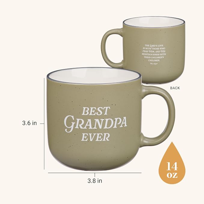 Christian Art Gifts Large Ceramic Coffee & Tea Mug for Grandfathers: Best Grandpa Ever Encouraging Bible Verse for Men, Microwave & Dishwasher Safe, Non-toxic Sturdy Cup, Sage Green & White, 14 oz. - Image 2