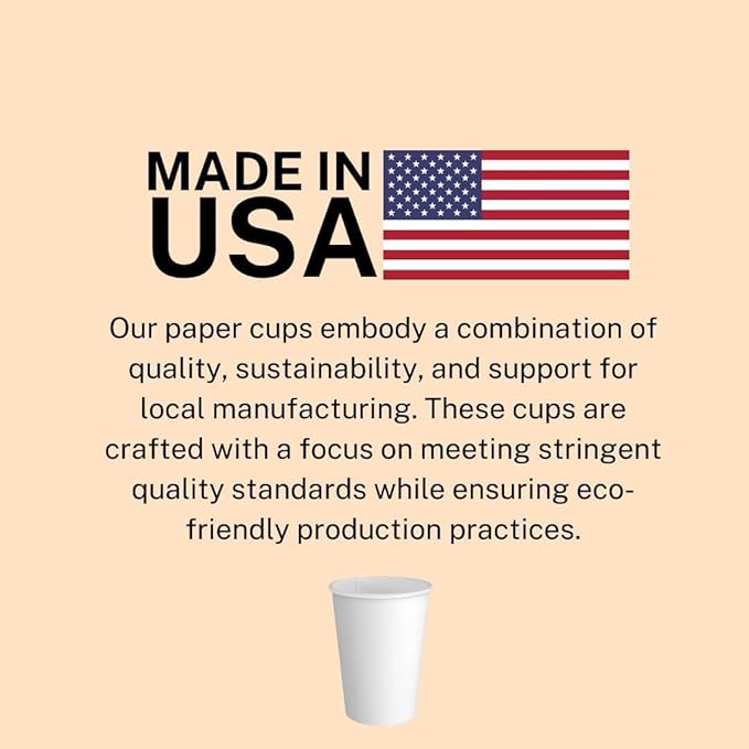 Made-In-USA 16 Ounce Disposable Hot Paper Cups, 1000 Count | Coffee Cups, Leak-Free Food Safe for Hot Drinks, White (16 oz)