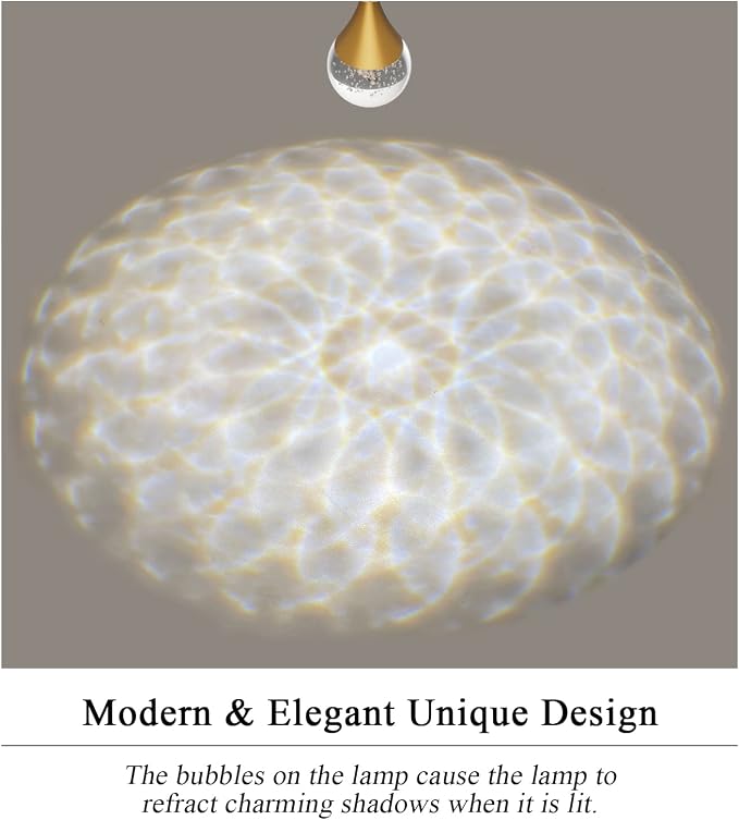 Gold LED Pendant Light for Kitchen Island, Bubble Crystal, 1-Light | Bubble Glass Shade, Modern, Height Adjustable, Ceiling Hanging Lighting for Kitchen Island Dining Room - Image 7
